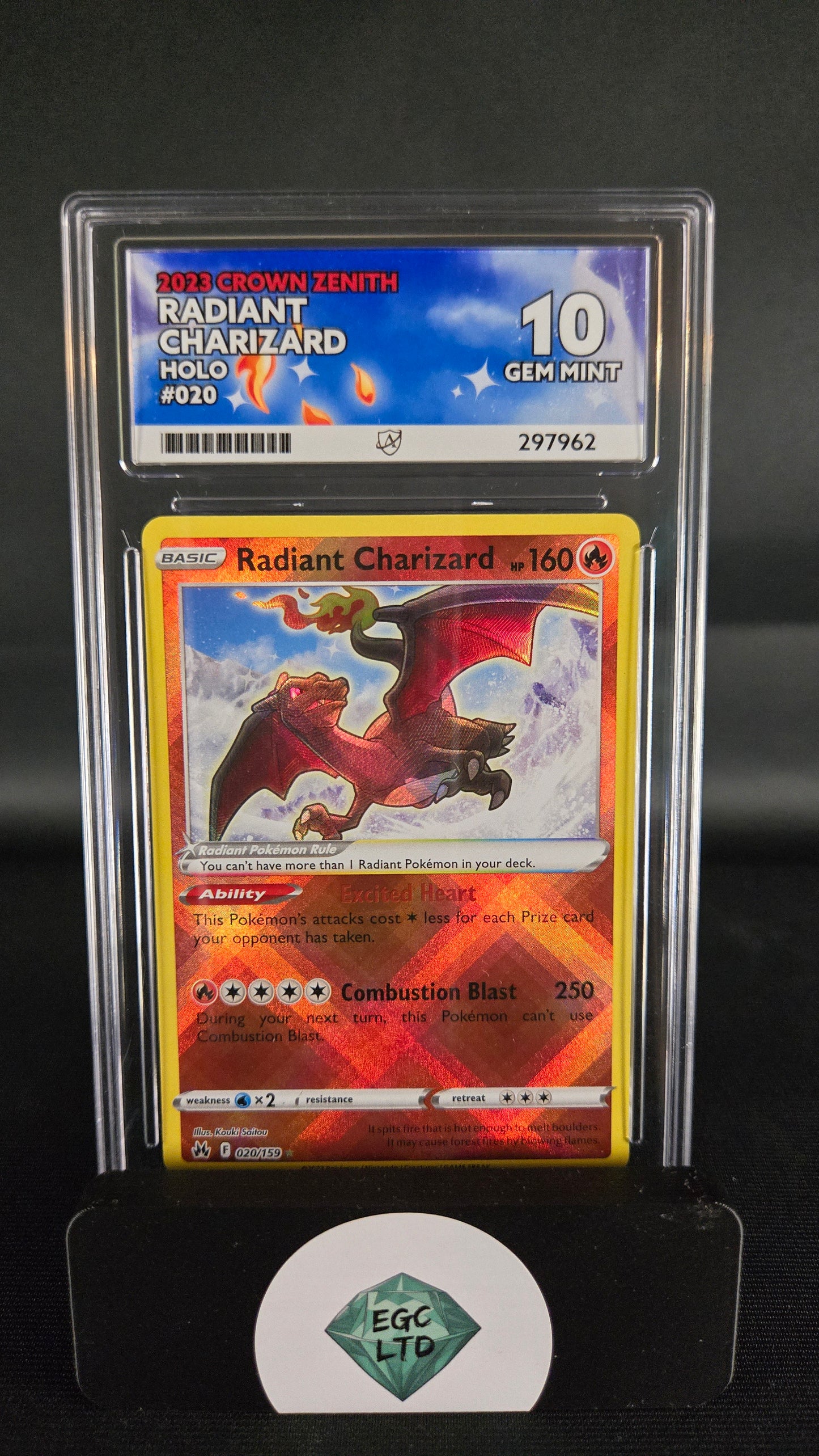 Radiant Charizard Holo 20/159 - 2023 Crown Zenith - ACE - GM MT 10