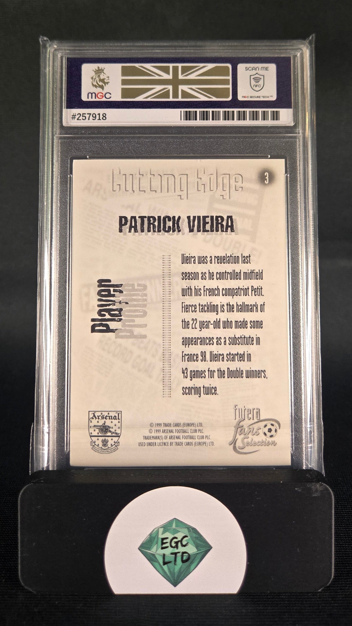Patrick Vieira #3 - 1999 Futera Fans Select - Cutting Edge - MGC Grade 8