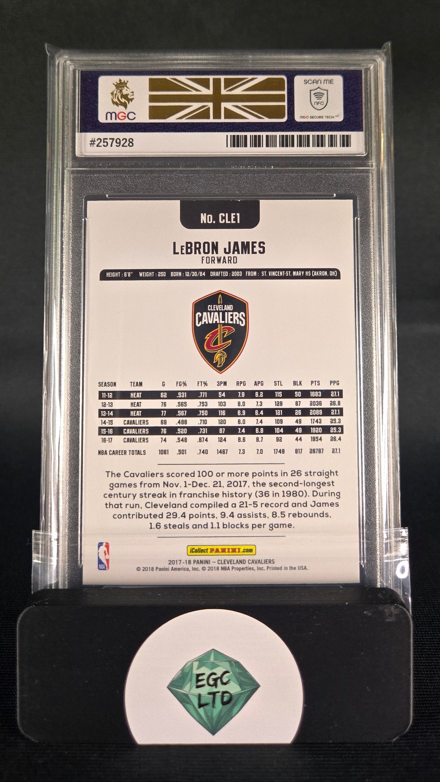 LeBron James #CLE1 - 2018 PANINI Cleveland Cavaliers - MGC GM MT 10