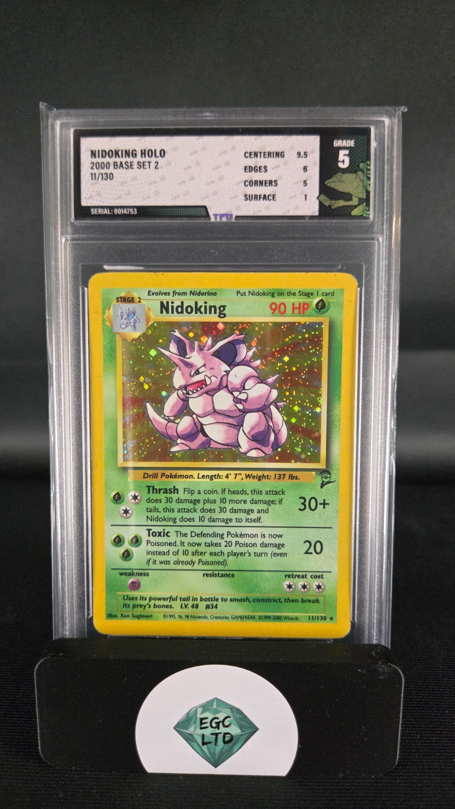 Nidoking Holo #11 - 2000 Base Set 2 - Tree Frog Grading - 5