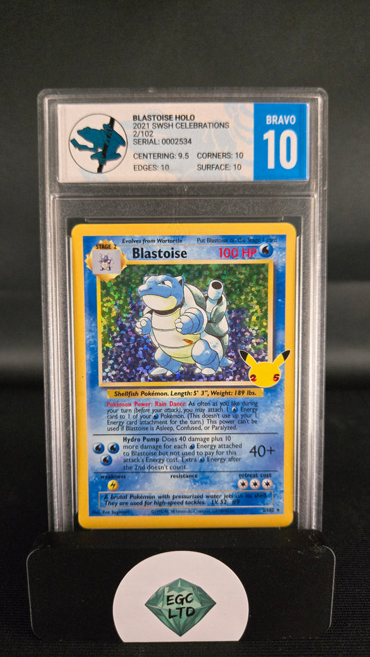 Blastoise Holo 2/102 - 2021 SWSH Celebrations - Tree Frog Grading - GM MT 10