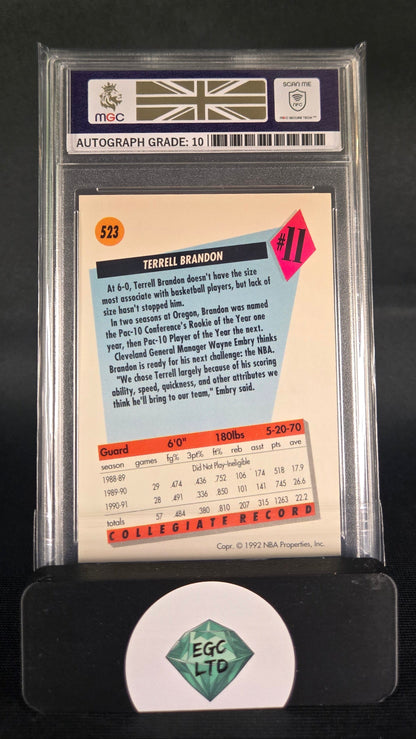 Terrell Brandon #523 - 1992 SKYBOX NBA - Authentic Autograph - MGC Grade 8