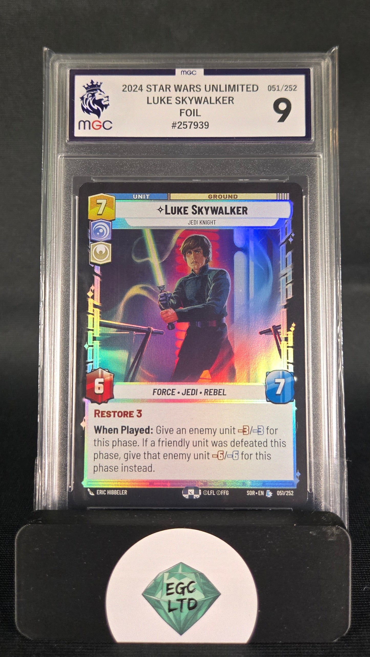 Luke Skywalker #51 - 2024 Star Wars Unlimited - Foil - MGC Grade 9