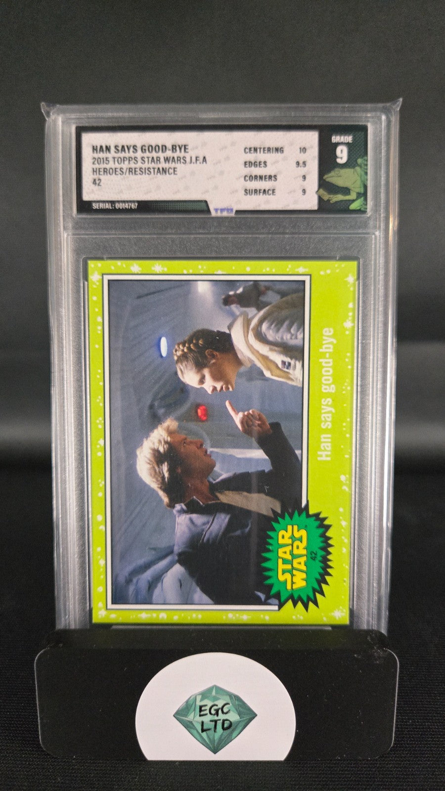 Han says good-bye #42 (green) - 2015 Topps - Tree Frog Grading - 9