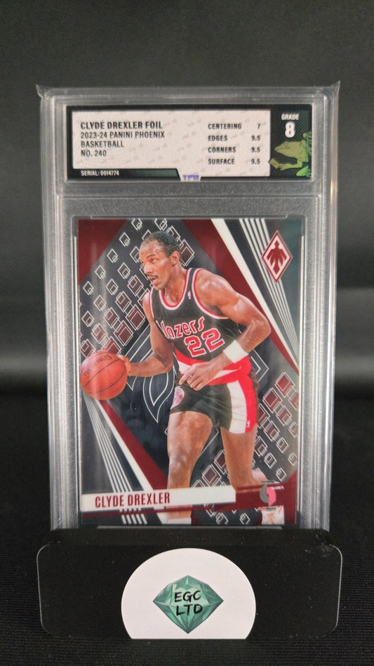 Clyde Drexler Foil #240 - 2023-24 Panini Phoenix - Tree Frog Grading - 8