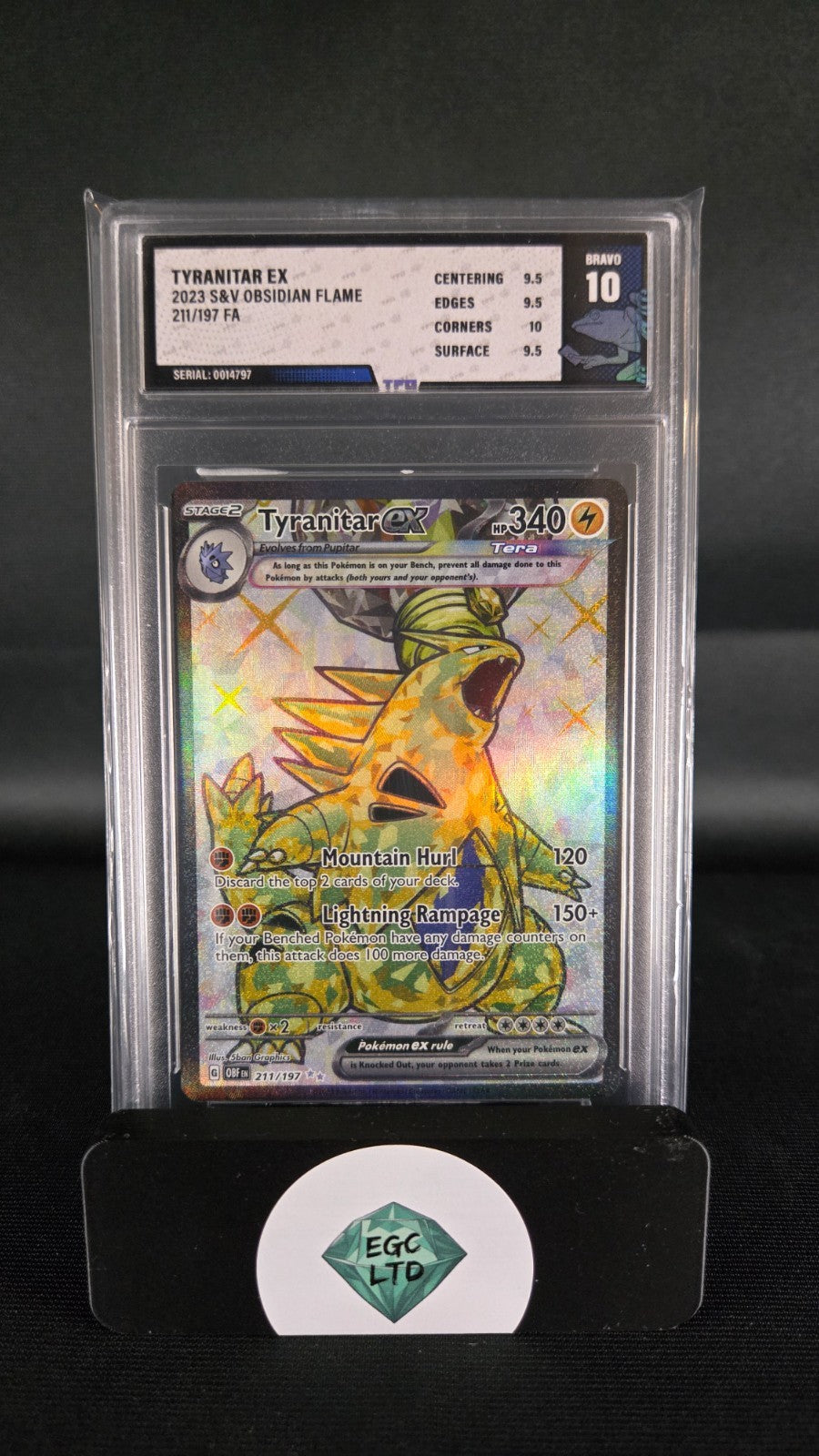 Tyranitar ex #211 - 2023 Obsidian Flame - Tree Frog Grading - BRAVO 10