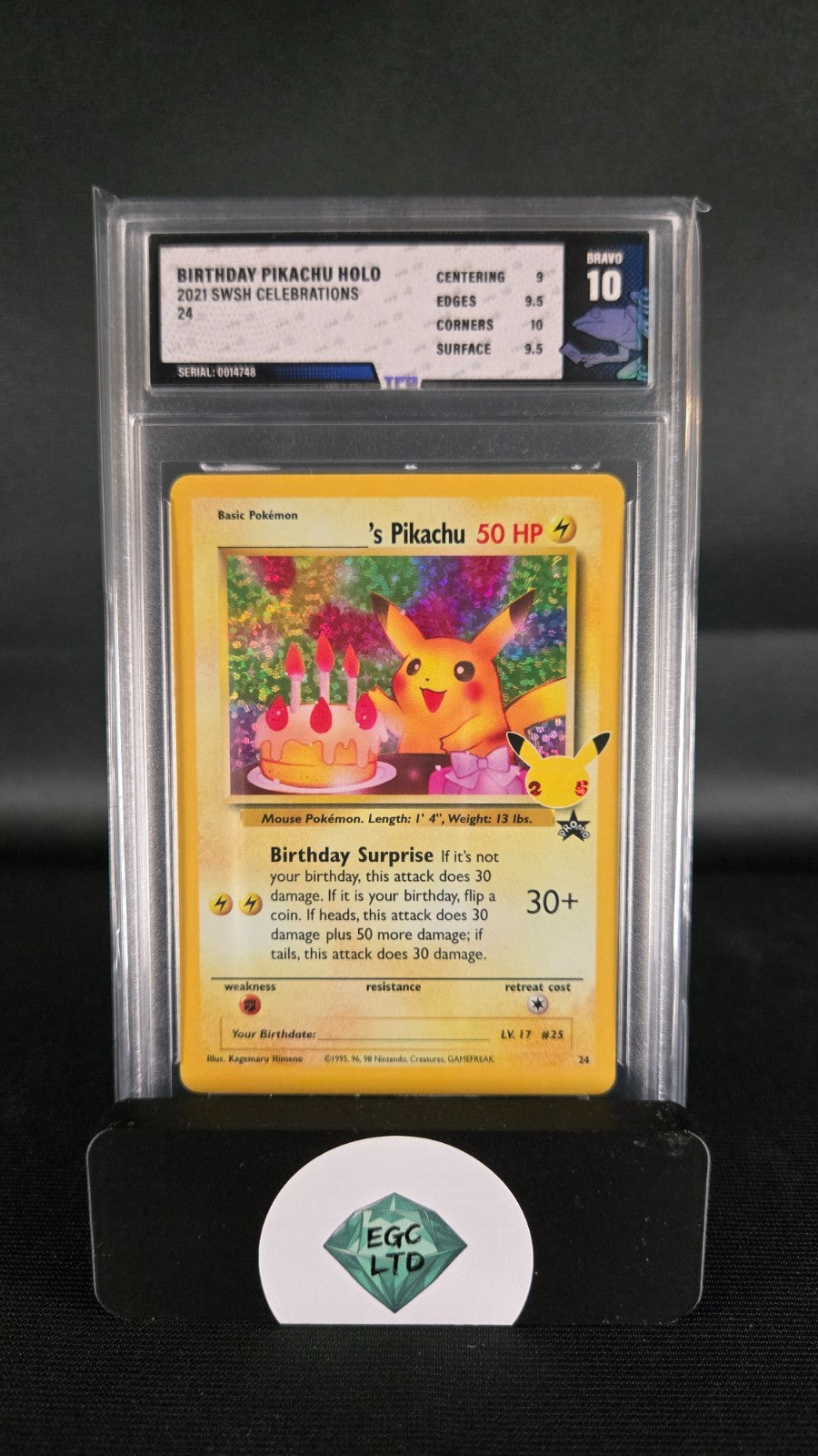 Birthday Pikachu Holo #24 - 2021 Celebrations - Tree Frog Grading - BRAVO 10